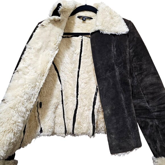 Express Women's Brown Suede Jacket With Faux Shearling Lining Size 9/10 Warm & S - Picture 4 of 11